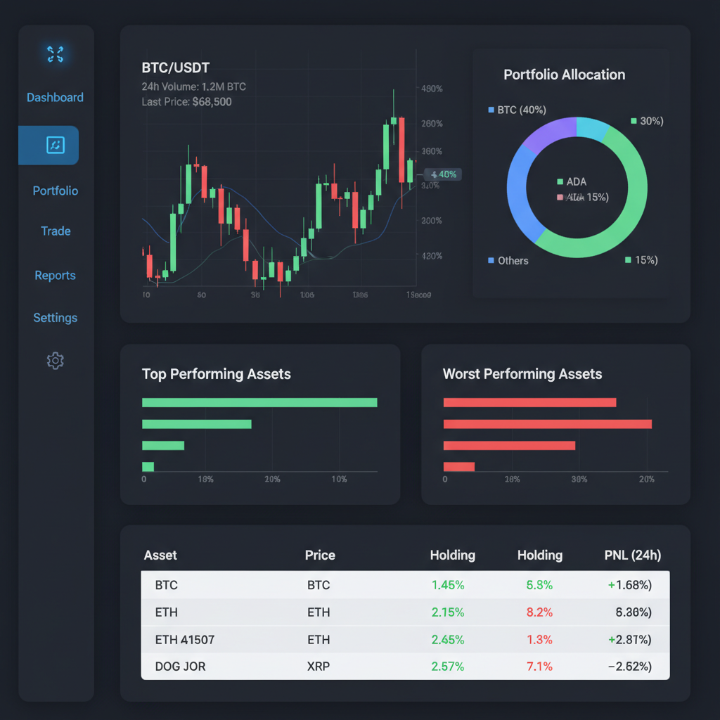 Digital asset investment portfolio dashboard interface
